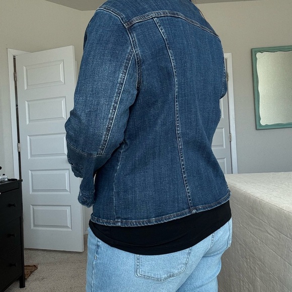 Chico's Blue Jean Jacket with Lace Sleeves - Picture 3 of 11